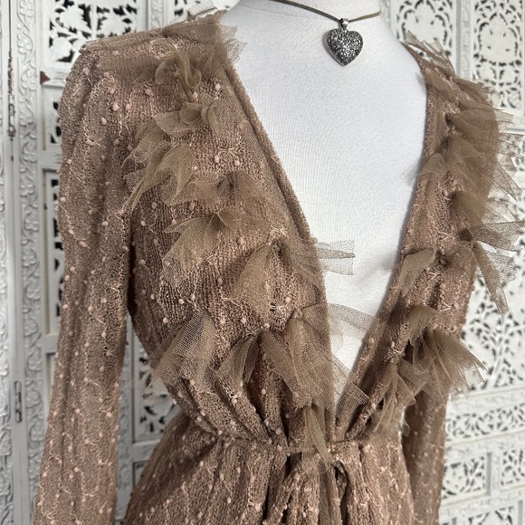 Anthropologie Ryu Tan Lace Boho Coquette Lace Tie Front Open Cardigan Sz Small - Picture 4 of 9